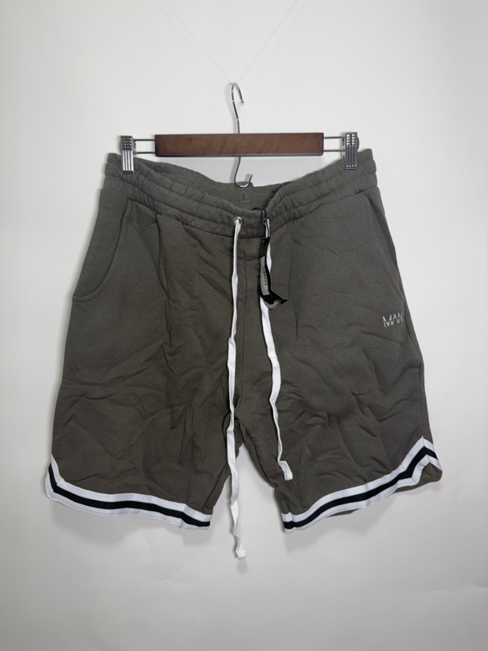 Khaki Athletic Drawstring Shorts with Contrast Trim
